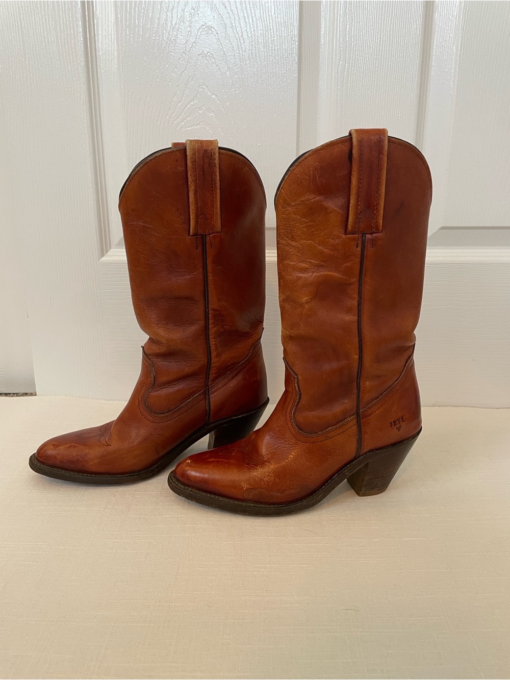 VINTAGE Frye 7104 Leather Cowboy Boots Cognac Brown